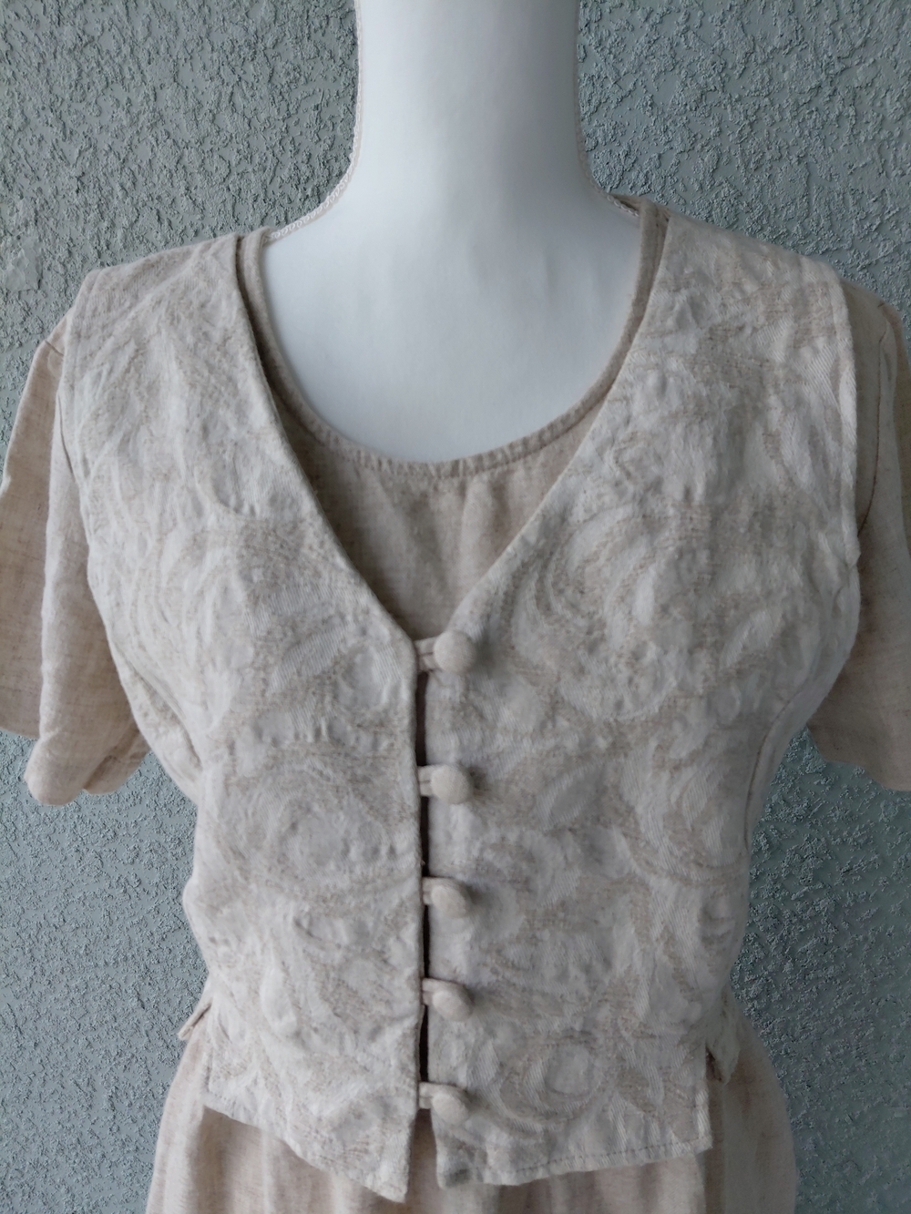 Carol Anderson California Linen Blend Dress Size 6 Textured Button Front Ves - Picture 3 of 10